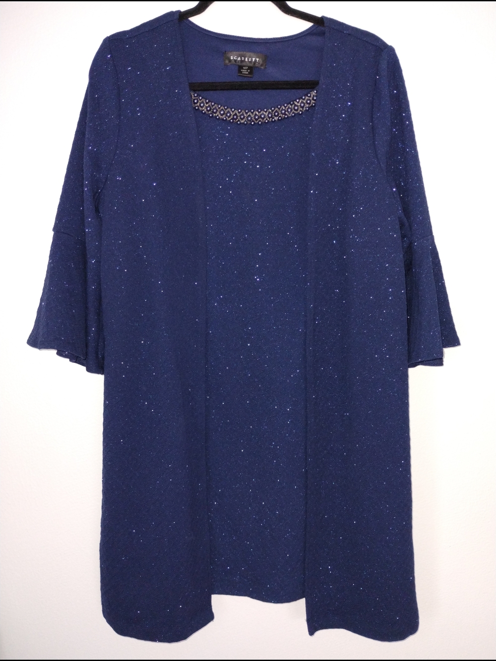 Sparkling Navy Dress with Pearl Accent